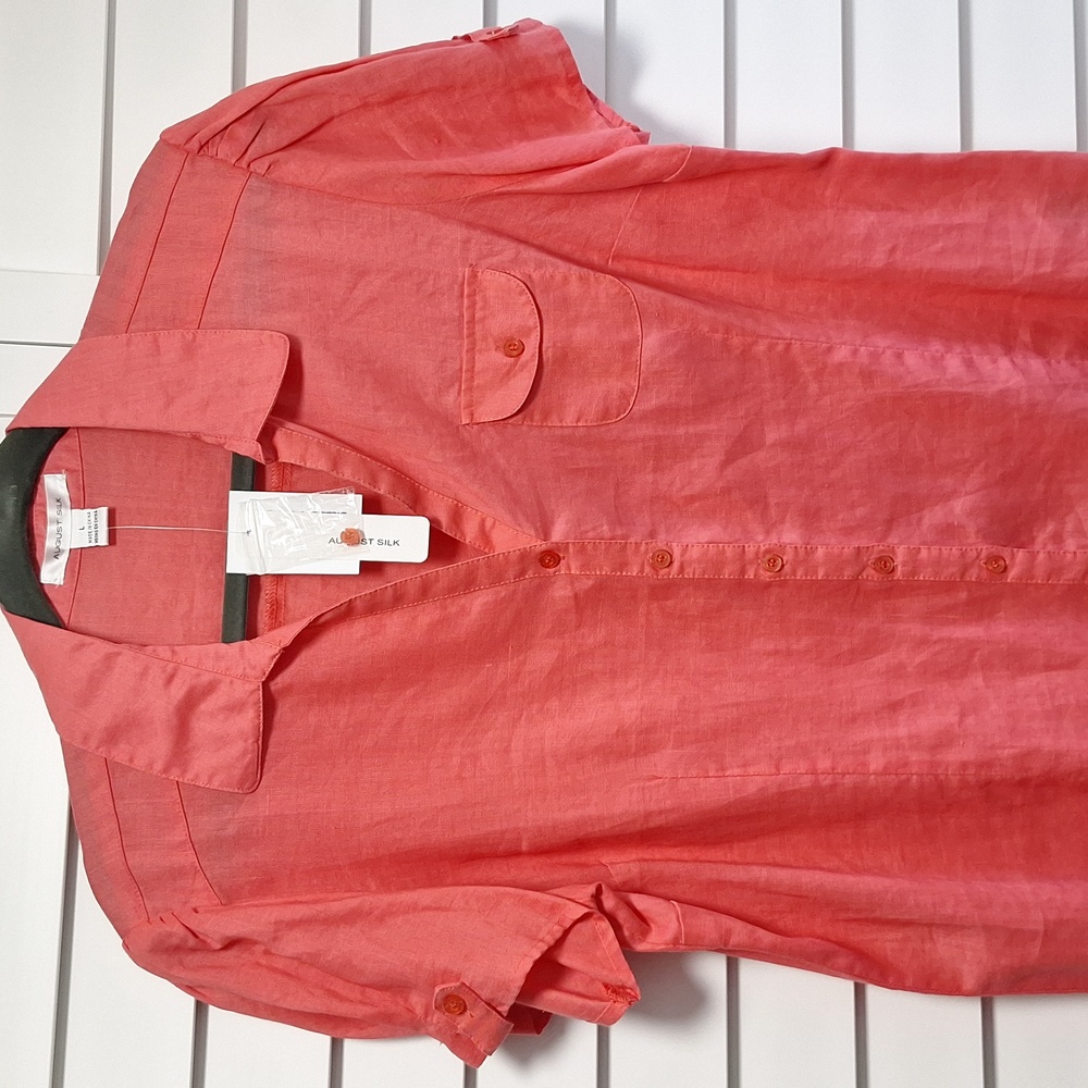 Coral Linen button up top size Large NWT